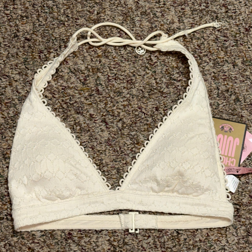NWT Juicy Couture Cream Bralette size large swim top Halter‎ swim top bikini top